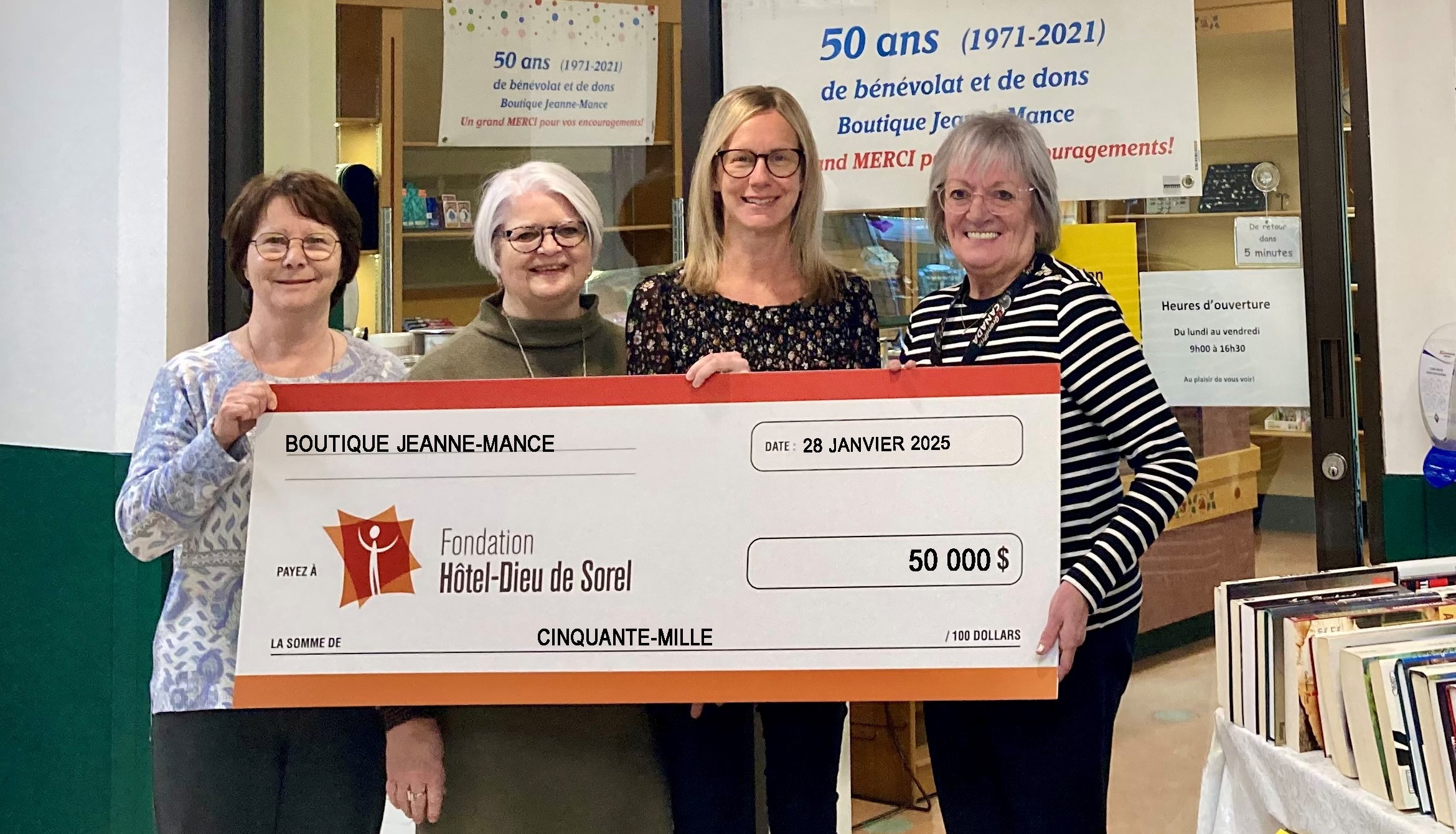 La boutique Jeanne-Mance remet 50 000$ à la Fondation Hôtel-Dieu de Sorel!
